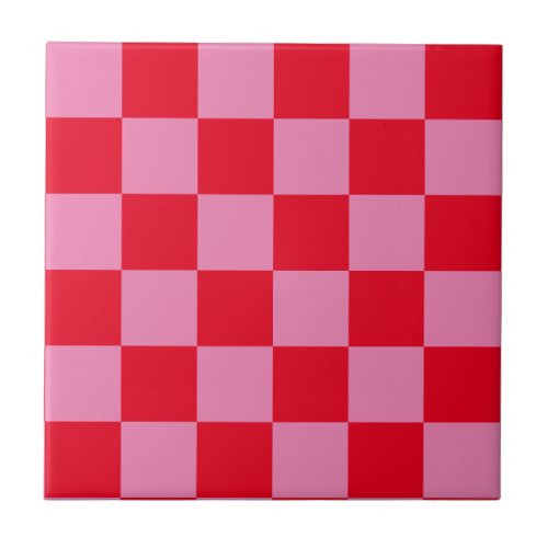 Retro Checkerboard Checkered Pattern Pink Orange Ceramic Tile