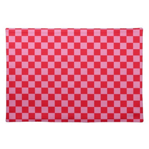 Retro Checkerboard Checkered Pattern Pink Orange Cloth Placemat