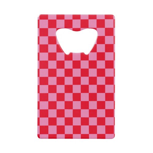 Retro Checkerboard Checkered Pattern Pink Orange Credit Card Bottle Opener