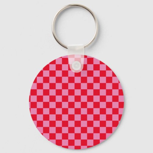 Retro Checkerboard Checkered Pattern Pink Orange Keychain