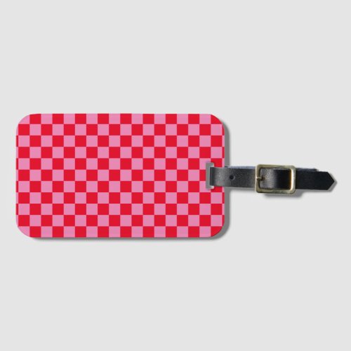 Retro Checkerboard Checkered Pattern Pink Orange Luggage Tag