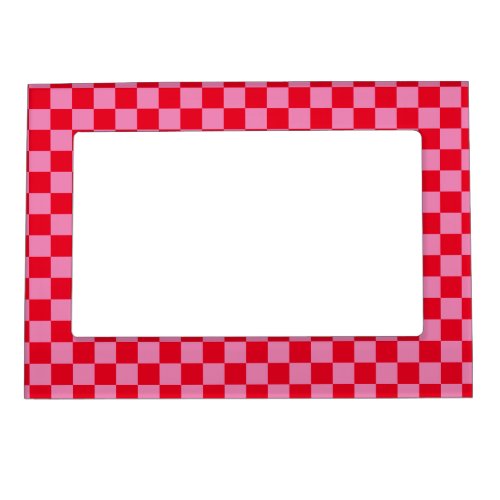 Retro Checkerboard Checkered Pattern Pink Orange Magnetic Frame