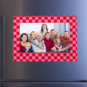 Retro Checkerboard Checkered Pattern Pink Orange Magnetic Frame