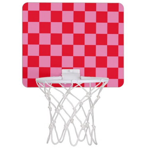 Retro Checkerboard Checkered Pattern Pink Orange Mini Basketball Hoop