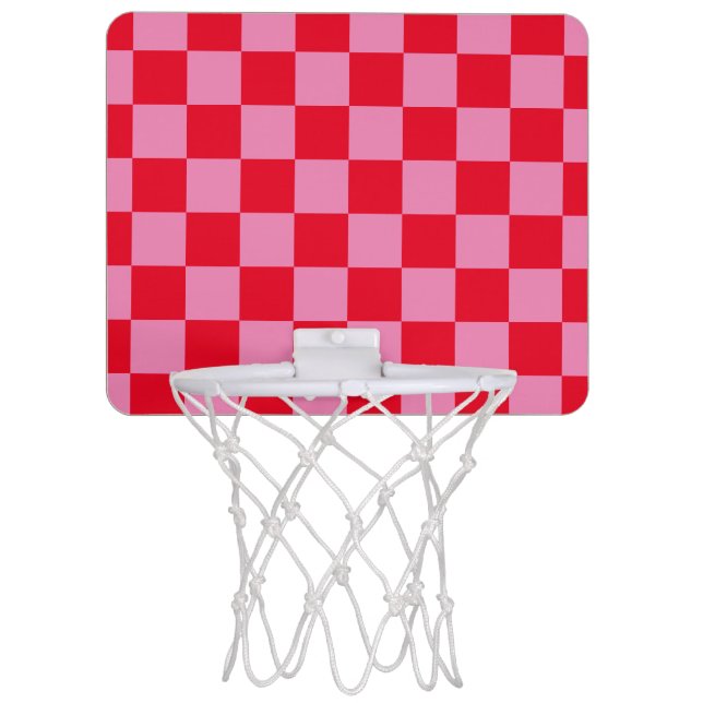 Retro Checkerboard Checkered Pattern Pink Orange Mini Basketball Hoop (Front)