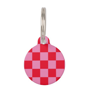 Retro Checkerboard Checkered Pattern Pink Orange Pet ID Tag