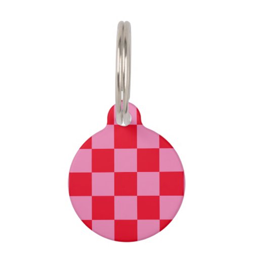 Retro Checkerboard Checkered Pattern Pink Orange Pet ID Tag