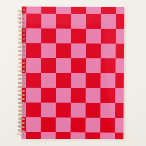 Retro Checkerboard Checkered Pattern Pink Orange Planner