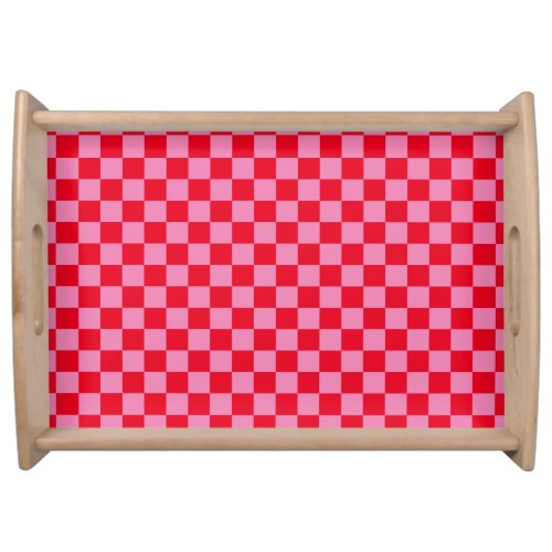 Retro Checkerboard Checkered Pattern Pink Orange Serving Tray