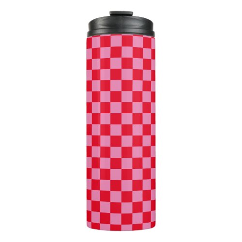 Retro Checkerboard Checkered Pattern Pink Orange Thermal Tumbler