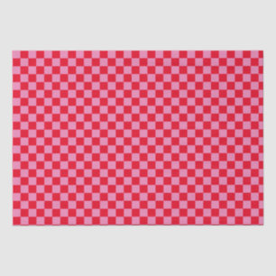 Retro Checkerboard Checkered Pattern Pink Orange Tissue Paper