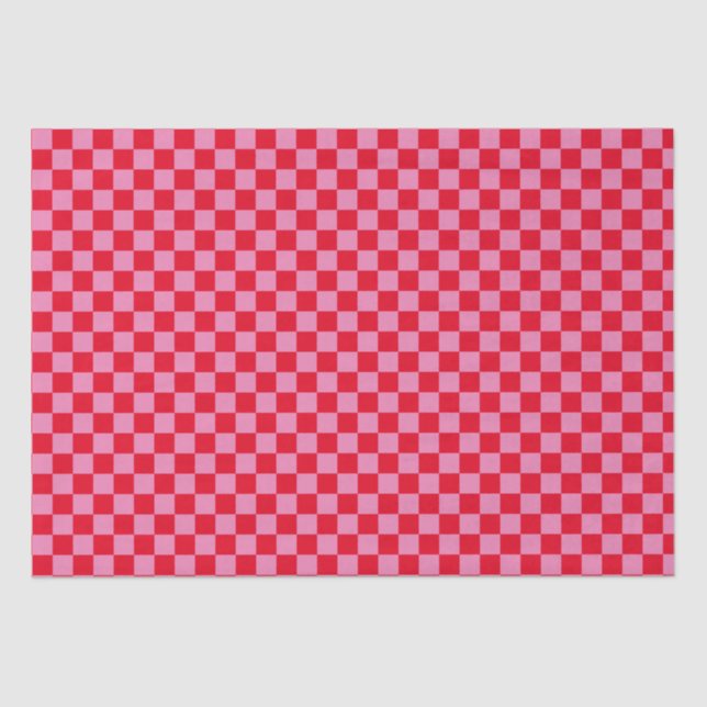 Retro Checkerboard Checkered Pattern Pink Orange Tissue Paper (Front)