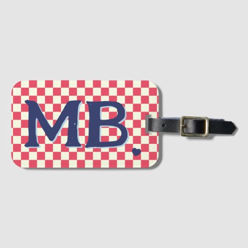 Retro Checkerboard Checkered Pattern Red Blue Luggage Tag