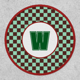Retro Checkerboard Custom Letter Maroon & Green Patch
