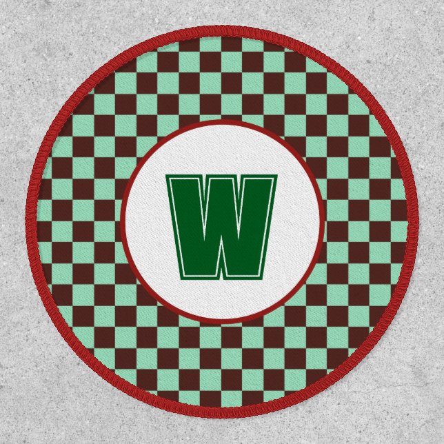 Retro Checkerboard Custom Letter Maroon & Green Patch (Front)