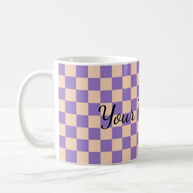 Retro Checkerboard Cute Lavender Coffee Mug (Left)