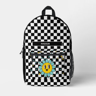 Retro Checkerboard Daisy  Printed Backpack