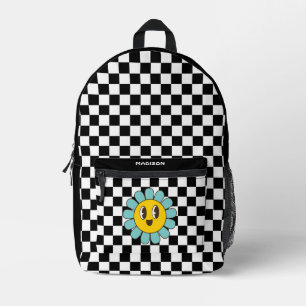 Retro Checkerboard Daisy Printed Backpack
