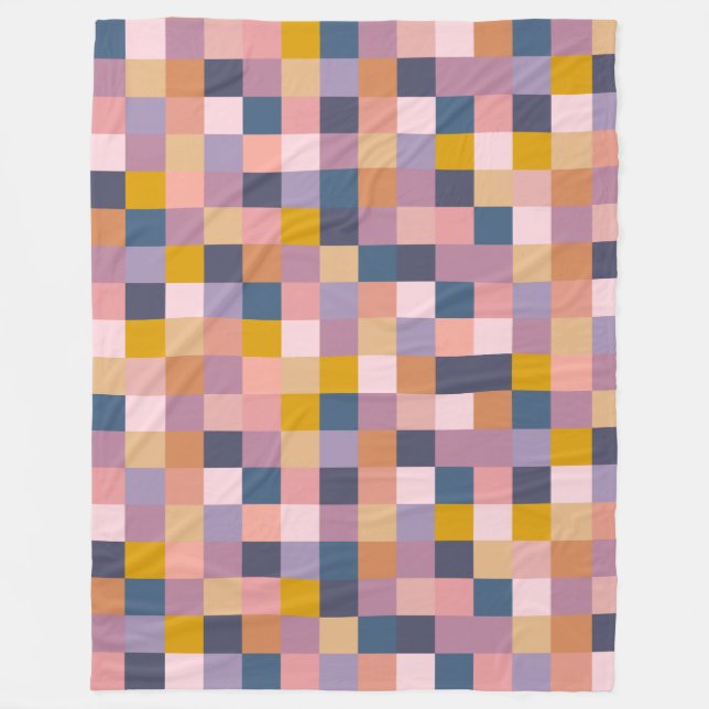 Retro Checkerboard Geometric Earthy Purple Warm Fleece Blanket (Front)