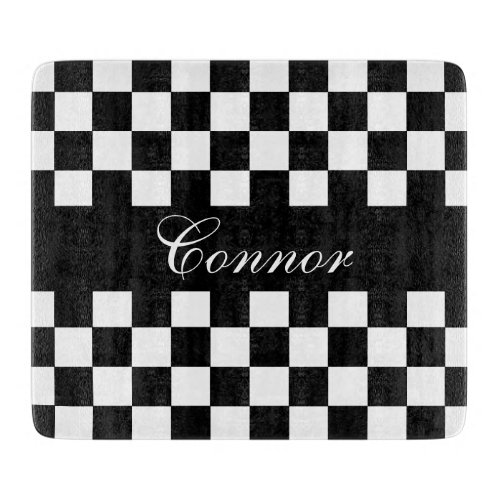 Retro Checkerboard in Black  White  DIY Name Cutting Board