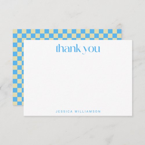 Retro Checkerboard Light Blue Custom Bridal Shower Thank You Card
