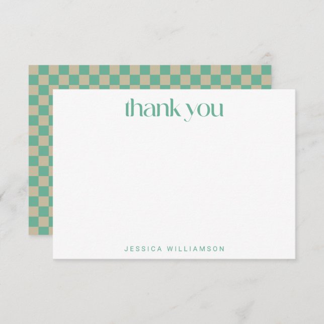 Retro Checkerboard Mint Green Custom Bridal Shower Thank You Card (Front/Back)