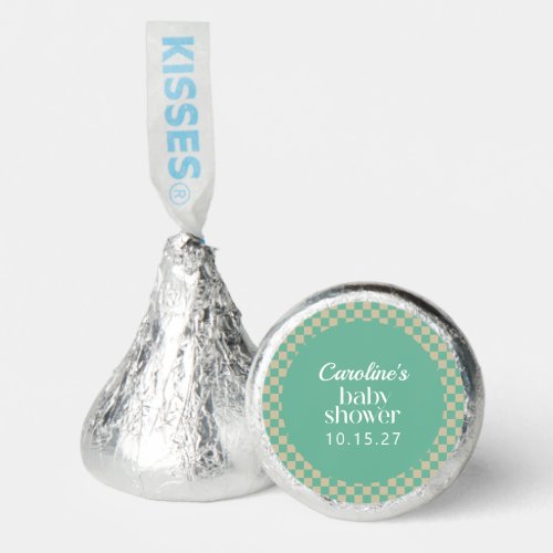 Retro Checkerboard Mint Sage Baby Shower Custom Hersheys Kisses