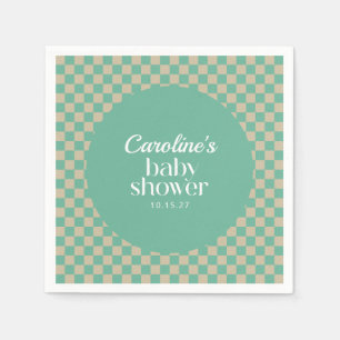 Retro Checkerboard Mint Sage Baby Shower Custom Napkins