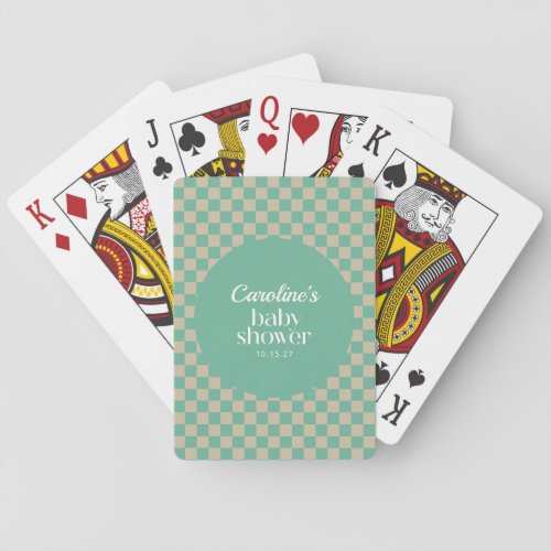 Retro Checkerboard Mint Sage Baby Shower Custom Playing Cards