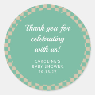 Retro Checkerboard Mint Shower Custom Thank You Classic Round Sticker