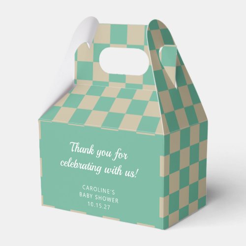 Retro Checkerboard Mint Shower Custom Thank You Favor Boxes