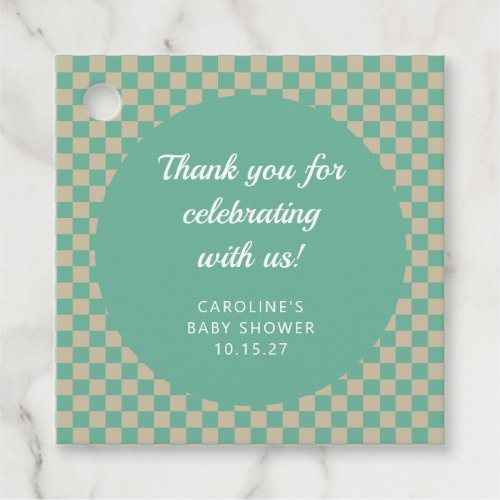 Retro Checkerboard Mint Shower Custom Thank You Favor Tags