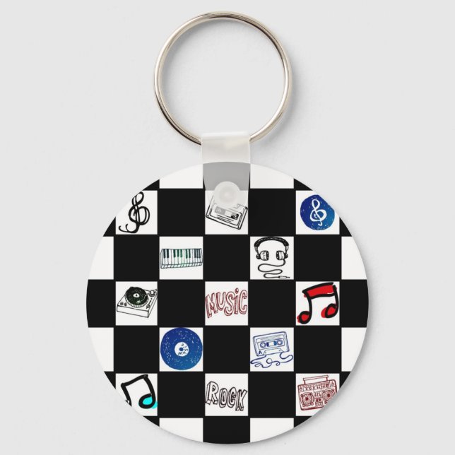 Retro Checkerboard Music Cassettes & More Keychain (Front)