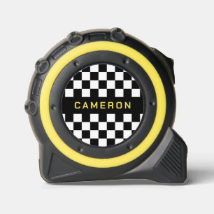 Retro Checkerboard Name Yellow Tape Measure