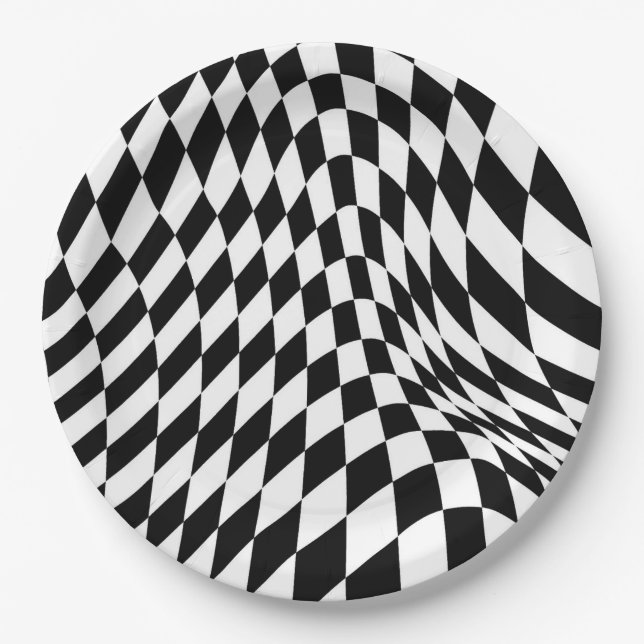 Retro Checkerboard  One Happy Dude Party Paper Plates (Front)