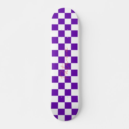 Retro Checkerboard Pattern Purple Skateboard