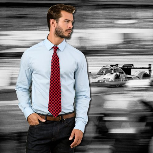 retro checkerboard pattern _ redblack  neck tie