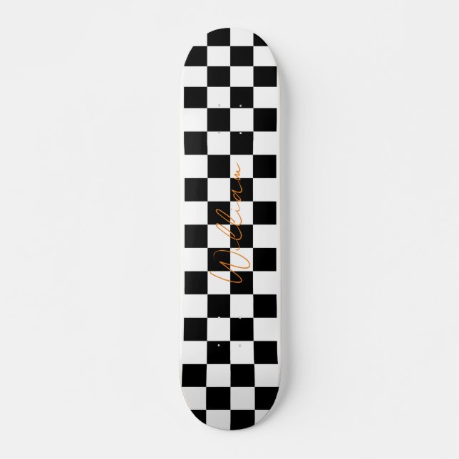 Retro Checkerboard Pattern White and Black Skateboard (Front)