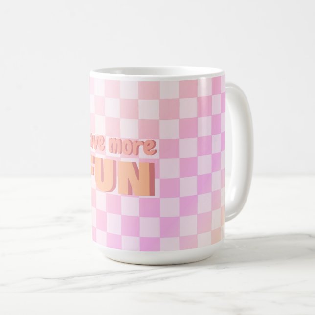 Retro Checkerboard Peach Fuzz Pink Gradient Coffee Mug (Front Right)