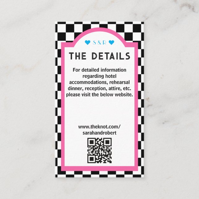 Retro Checkerboard Pink Blue Black & White Details Enclosure Card (Front)