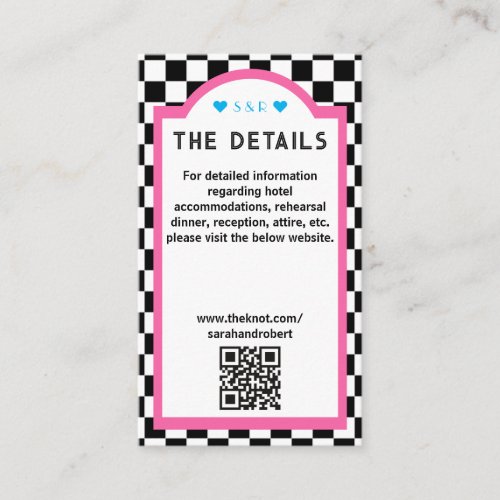 Retro Checkerboard Pink Blue Black  White Details Enclosure Card