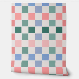 Retro Checkerboard Plaid (Pink, Green, Blue) Wallpaper