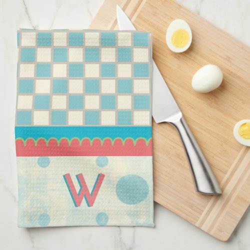 Retro Checkerboard Polka Dots _ Monogrammed Towel