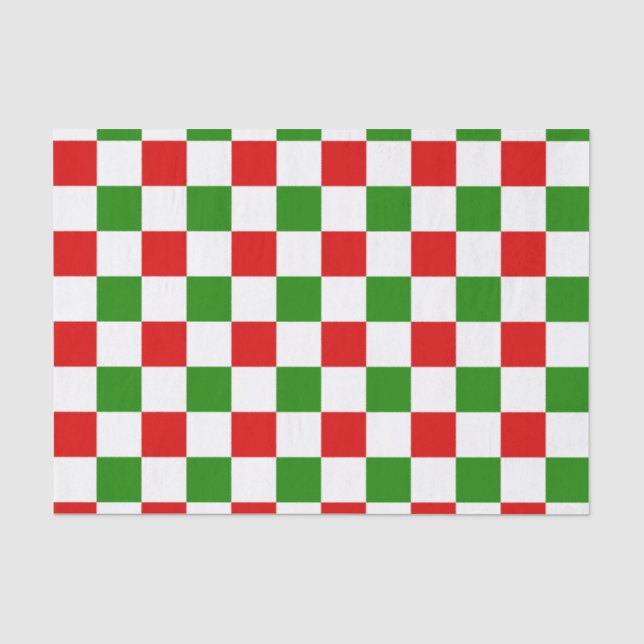 Retro Checkerboard Red and Green Christmas  Tissue Paper (Front)
