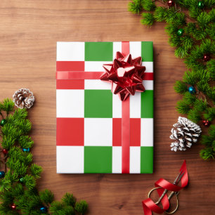 Retro Checkerboard Red and Green Christmas  Wrapping Paper