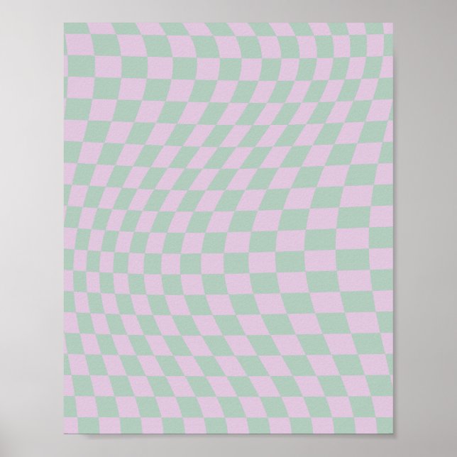 Retro Checkerboard Sage Green Purple Check Pattern Poster (Front)