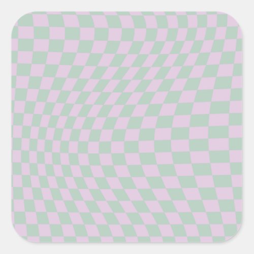 Retro Checkerboard Sage Green Purple Check Pattern Square Sticker
