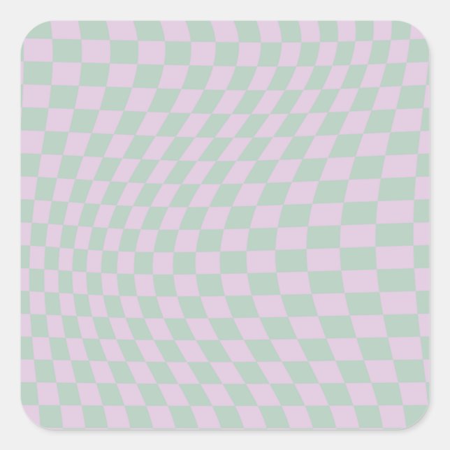 Retro Checkerboard Sage Green Purple Check Pattern Square Sticker (Front)