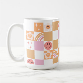 Retro Checkerboard Smile Face 60s Pattern Mug