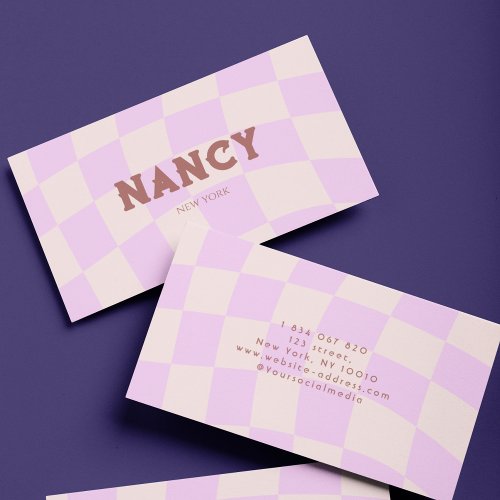 Retro Checkerboard  Swirl Pink Business Card